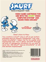 Box back cover for Smurf: Rescue in Gargamel's Castle on the Atari 2600.