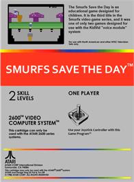 Box back cover for Smurfs Save the Day on the Atari 2600.