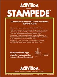 Box back cover for Stampede on the Atari 2600.