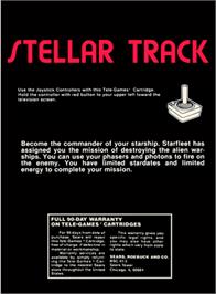 Box back cover for Stellar Track on the Atari 2600.