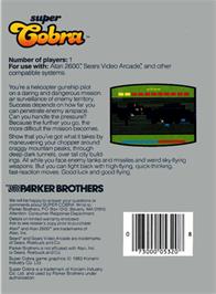 Box back cover for Super Cobra on the Atari 2600.