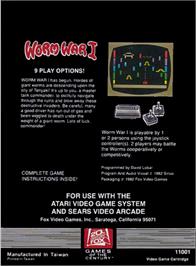Box back cover for Worm War I on the Atari 2600.