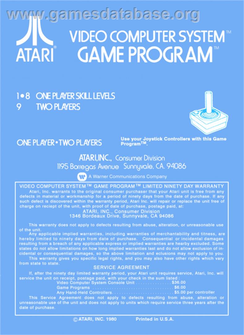 3-D Tic-Tac-Toe - Atari 2600 - Artwork - Box Back