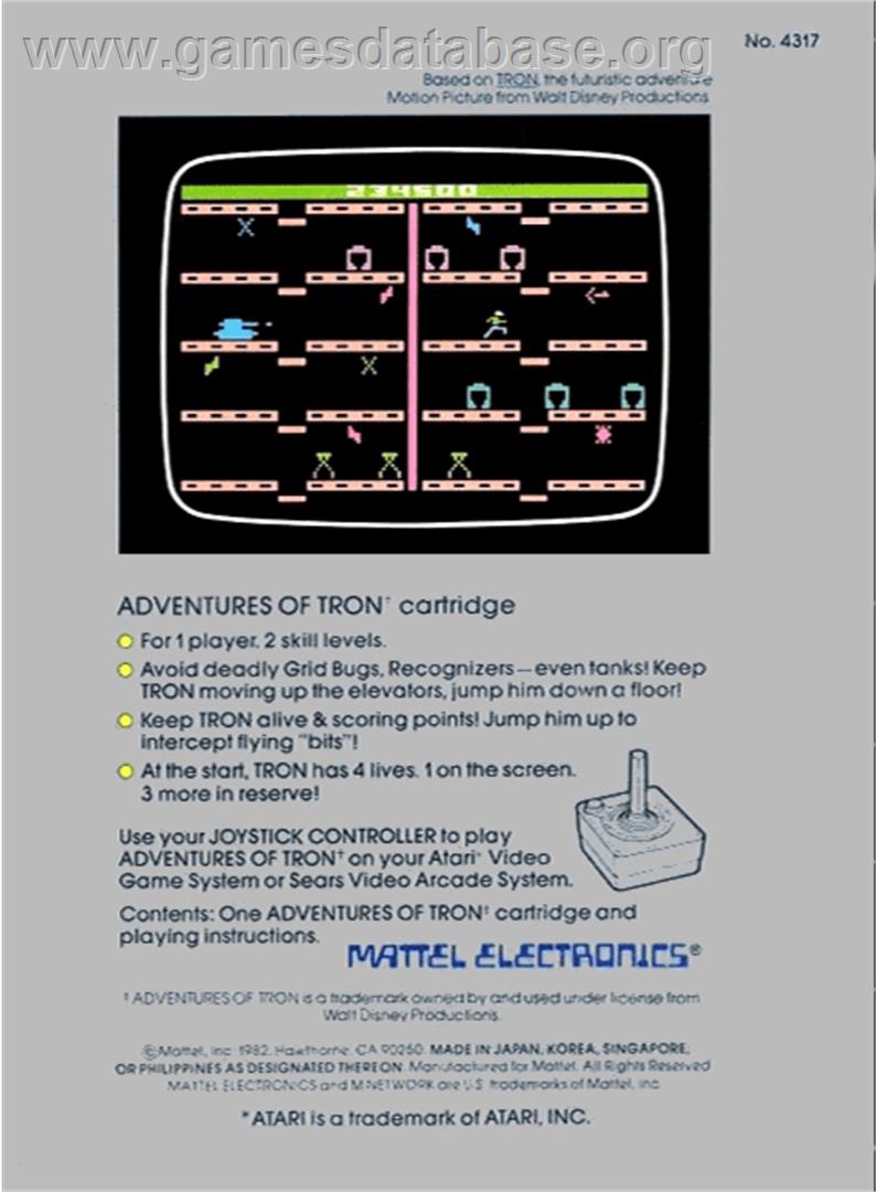Adventures of Tron - Atari 2600 - Artwork - Box Back
