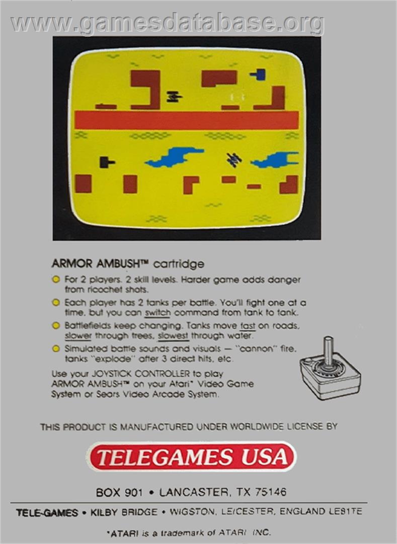 Armor Ambush - Atari 2600 - Artwork - Box Back