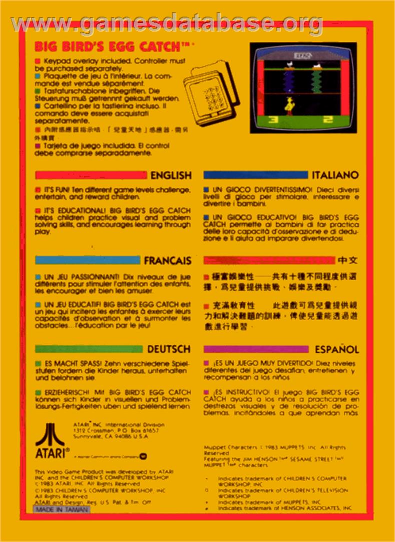 Big Bird's Egg Catch - Atari 2600 - Artwork - Box Back
