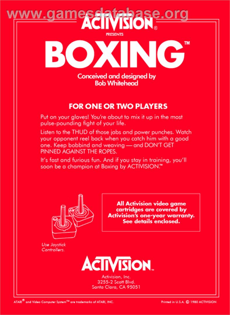 Boxing - Atari 2600 - Artwork - Box Back