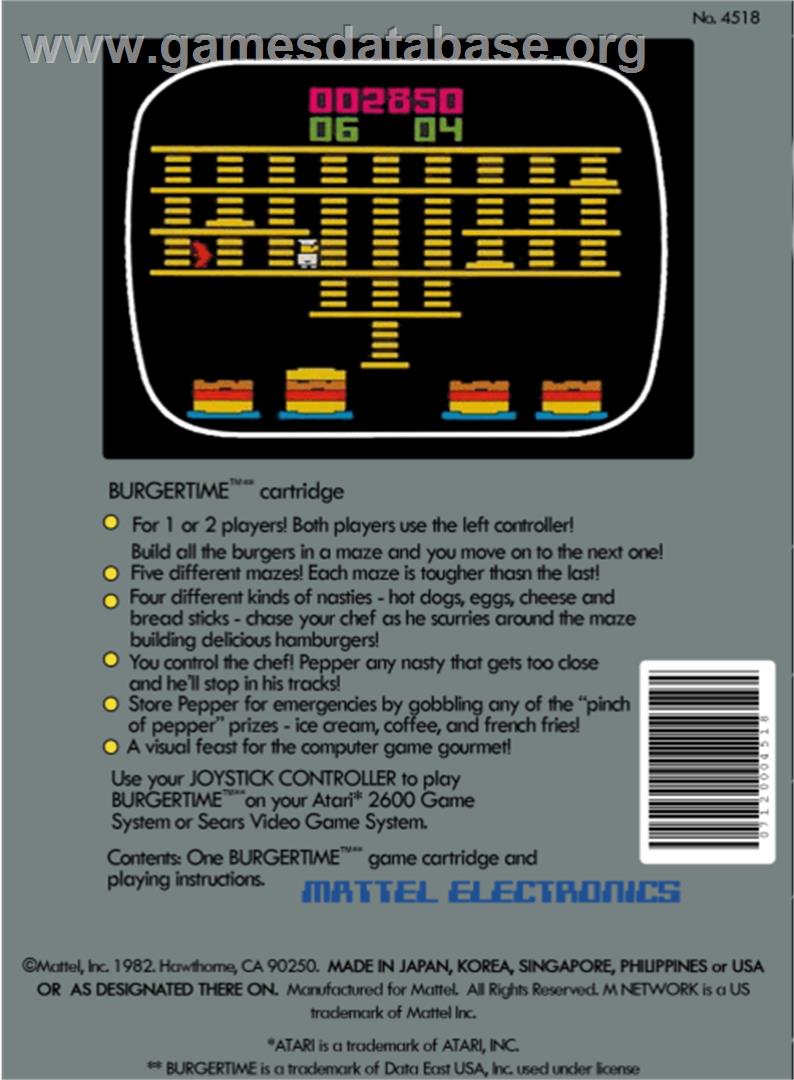 BurgerTime - Atari 2600 - Artwork - Box Back