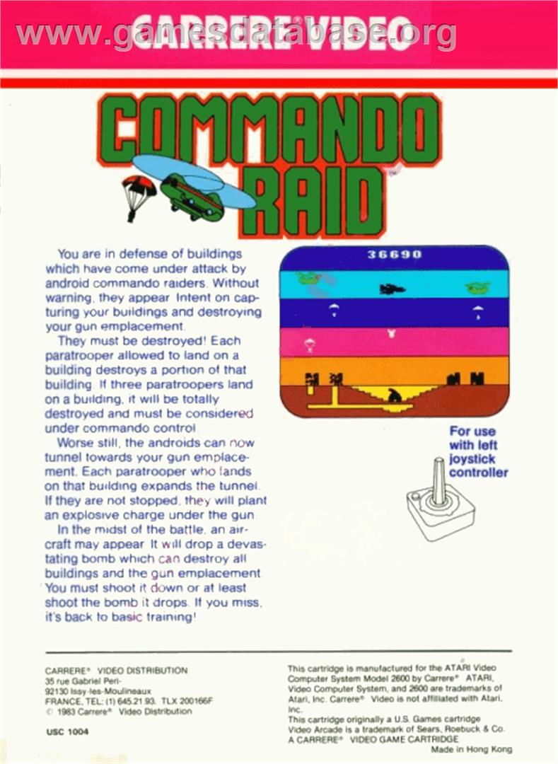 Commando Raid - Atari 2600 - Artwork - Box Back