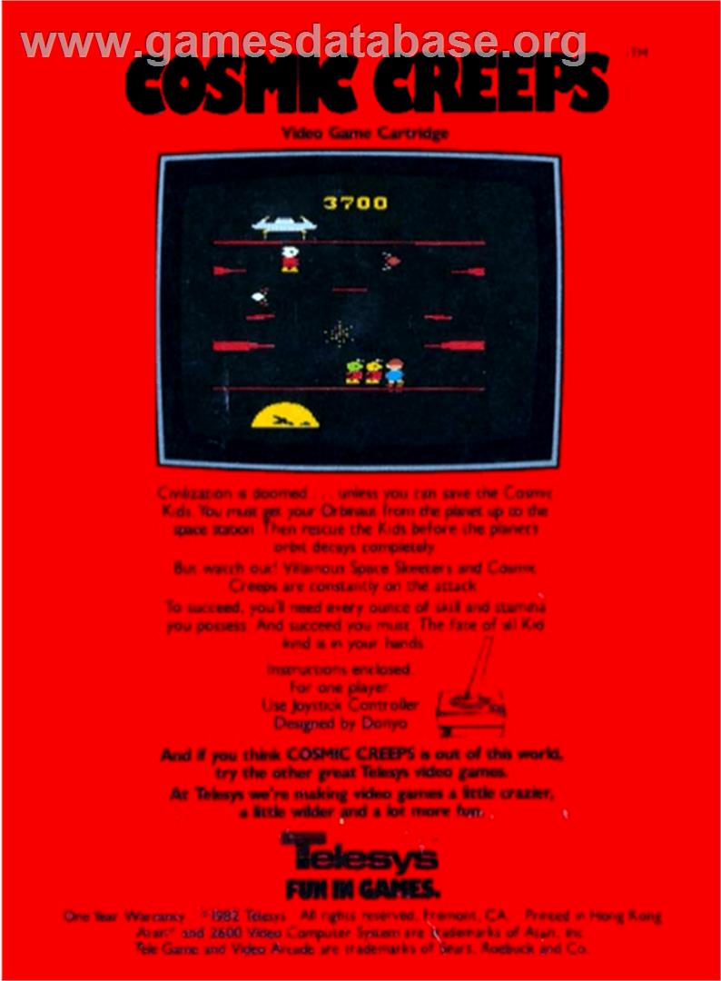 Cosmic Creeps - Atari 2600 - Artwork - Box Back