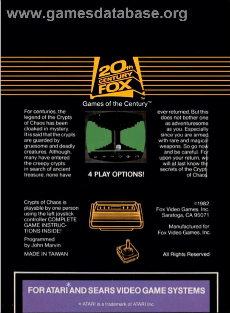 Crypts of Chaos - Atari 2600 - Artwork - Box Back