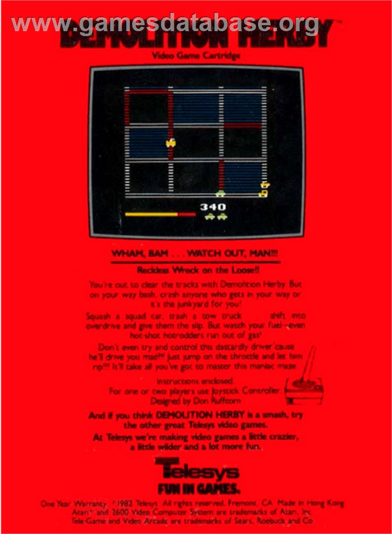 Demolition Herby - Atari 2600 - Artwork - Box Back