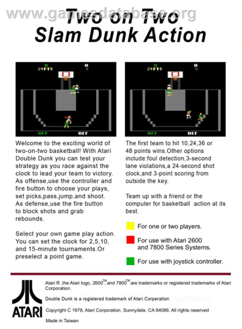 Double Dunk - Atari 2600 - Artwork - Box Back