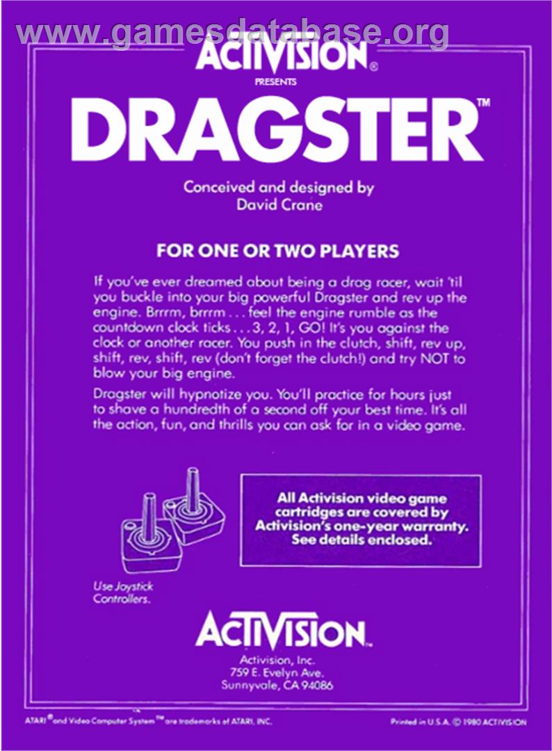 Dragster - Atari 2600 - Artwork - Box Back