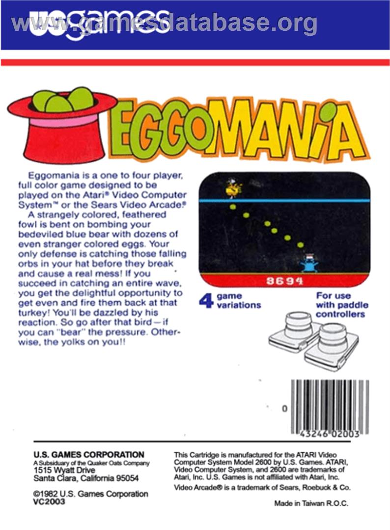 Eggomania - Atari 2600 - Artwork - Box Back