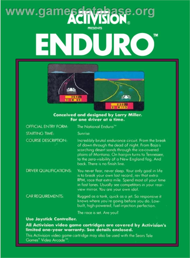 Enduro - Atari 2600 - Artwork - Box Back