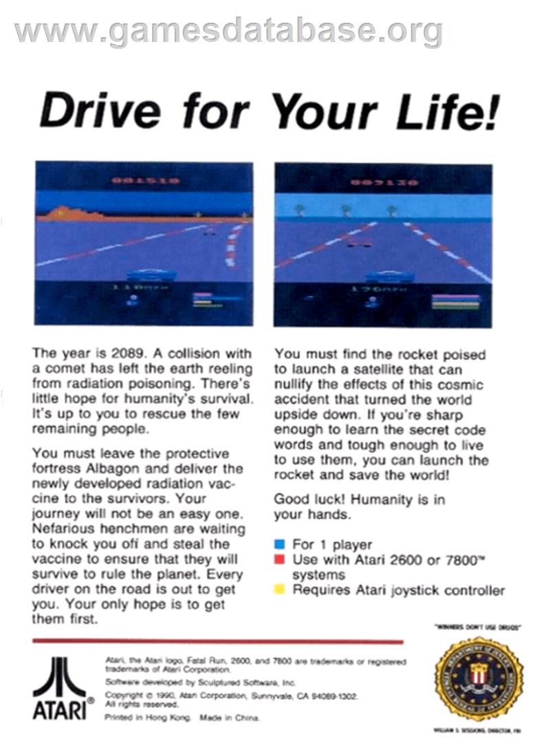 Fatal Run - Atari 2600 - Artwork - Box Back