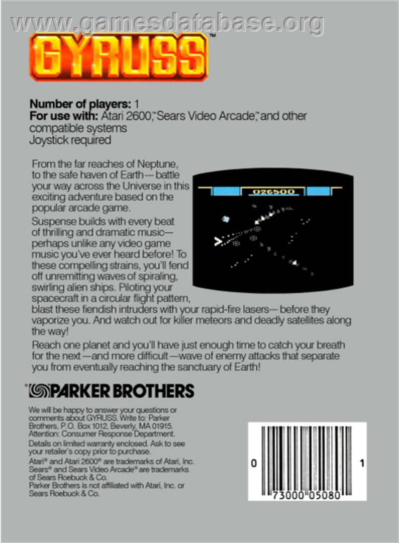 Gyruss - Atari 2600 - Artwork - Box Back