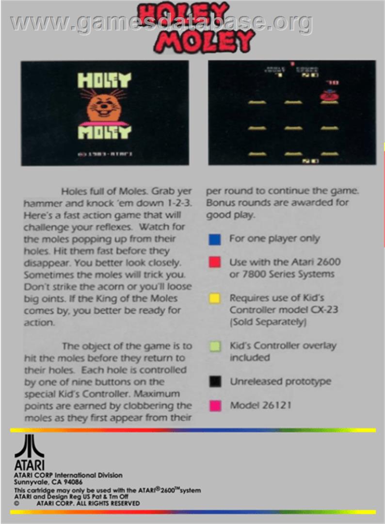 Holey Moley - Atari 2600 - Artwork - Box Back