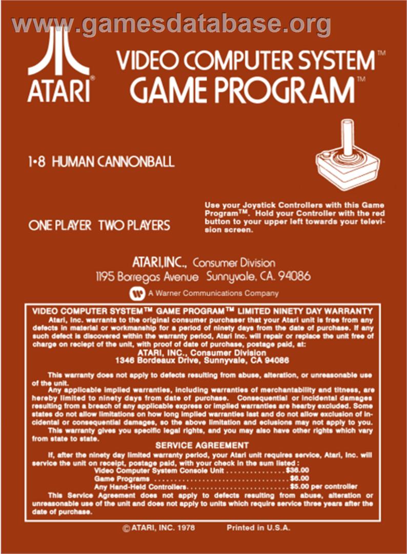 Human Cannonball - Atari 2600 - Artwork - Box Back