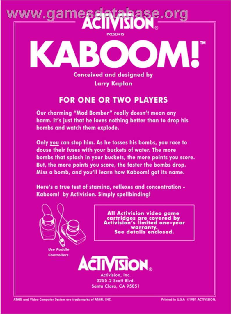 Kaboom! - Atari 2600 - Artwork - Box Back