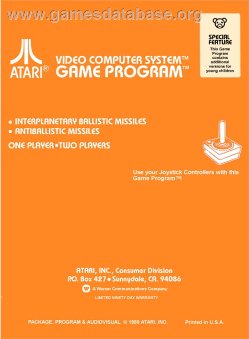 Missile Command - Atari 2600 - Artwork - Box Back