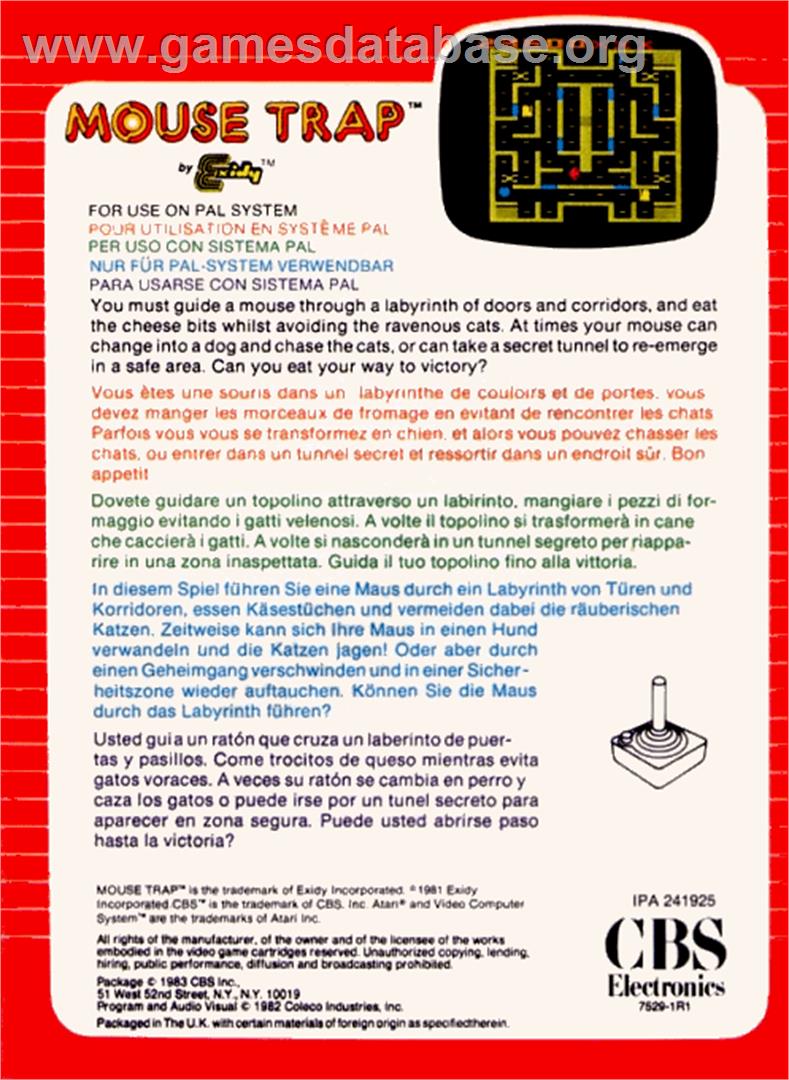 Mouse Trap - Atari 2600 - Artwork - Box Back