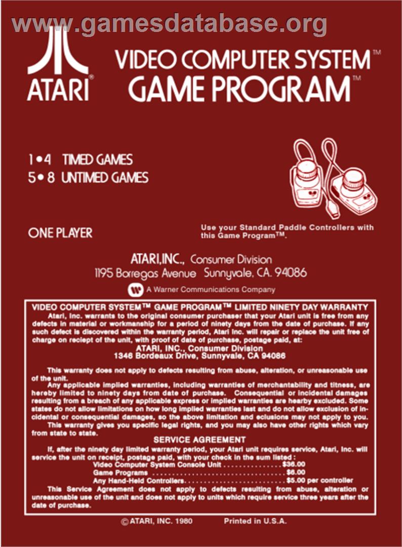 Night Driver - Atari 2600 - Artwork - Box Back