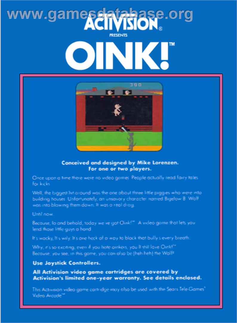 Oink! - Atari 2600 - Artwork - Box Back