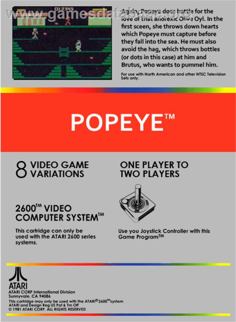 Popeye - Atari 2600 - Artwork - Box Back