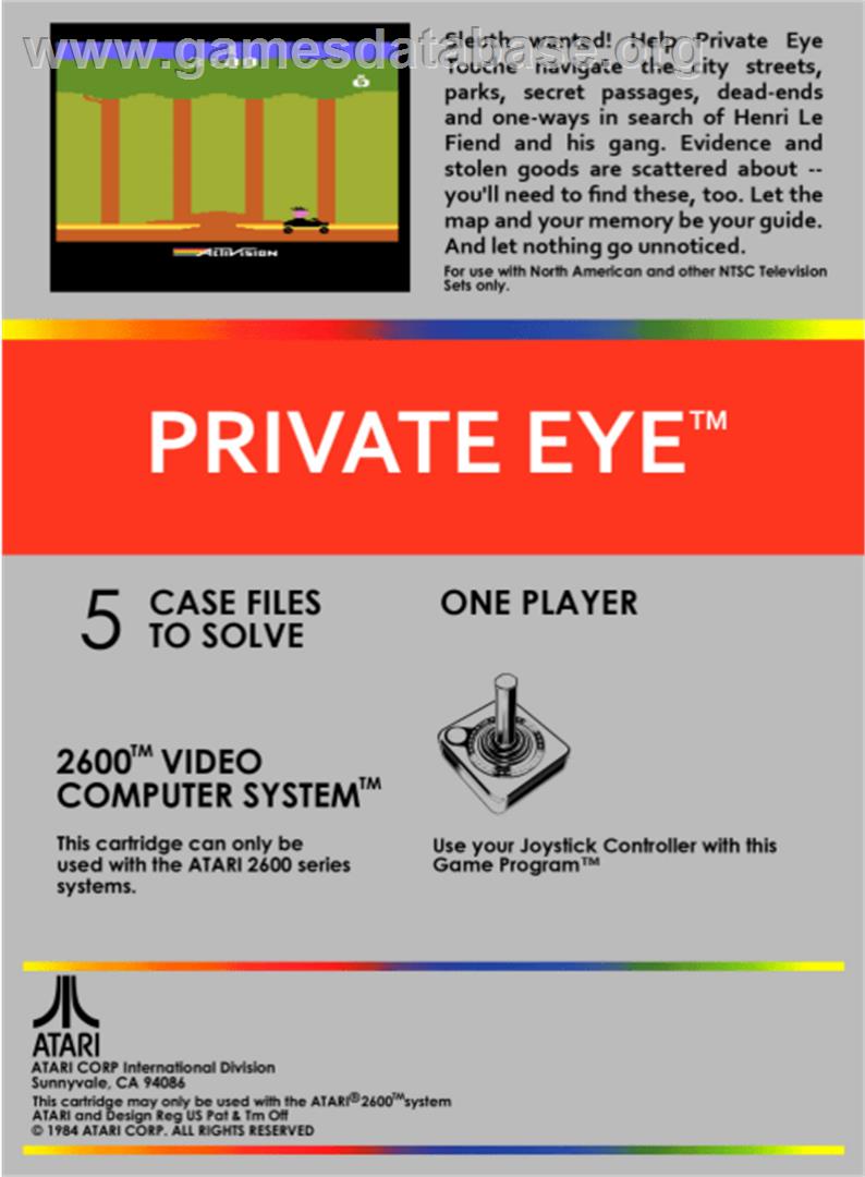 Private Eye - Atari 2600 - Artwork - Box Back