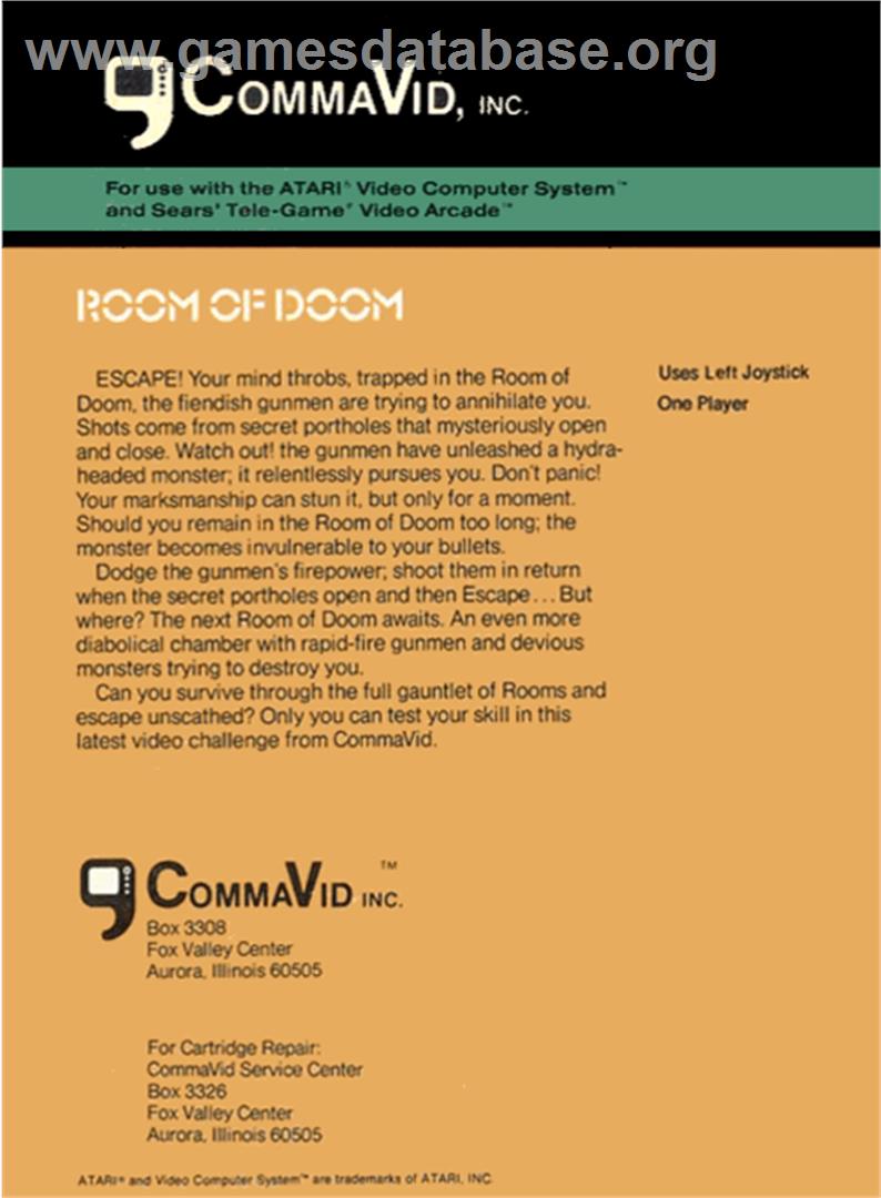 Room of Doom - Atari 2600 - Artwork - Box Back