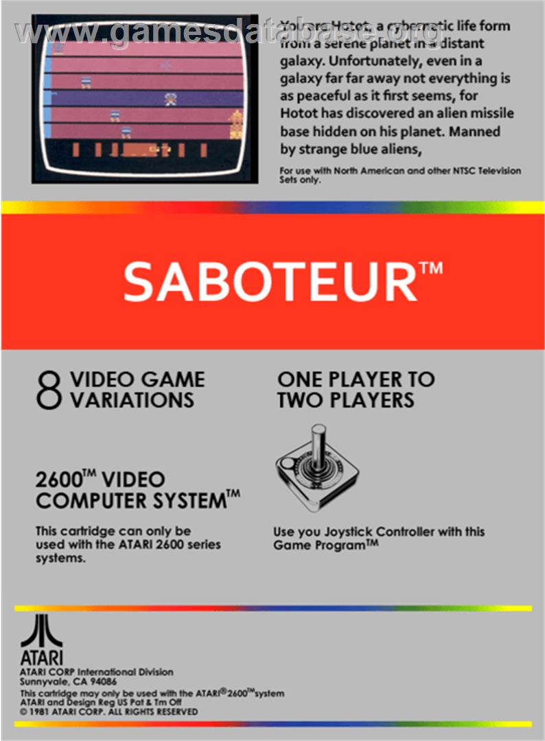 Saboteur - Atari 2600 - Artwork - Box Back