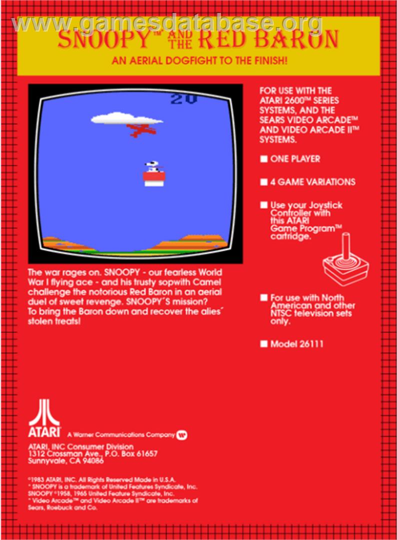 Snoopy and the Red Baron - Atari 2600 - Artwork - Box Back