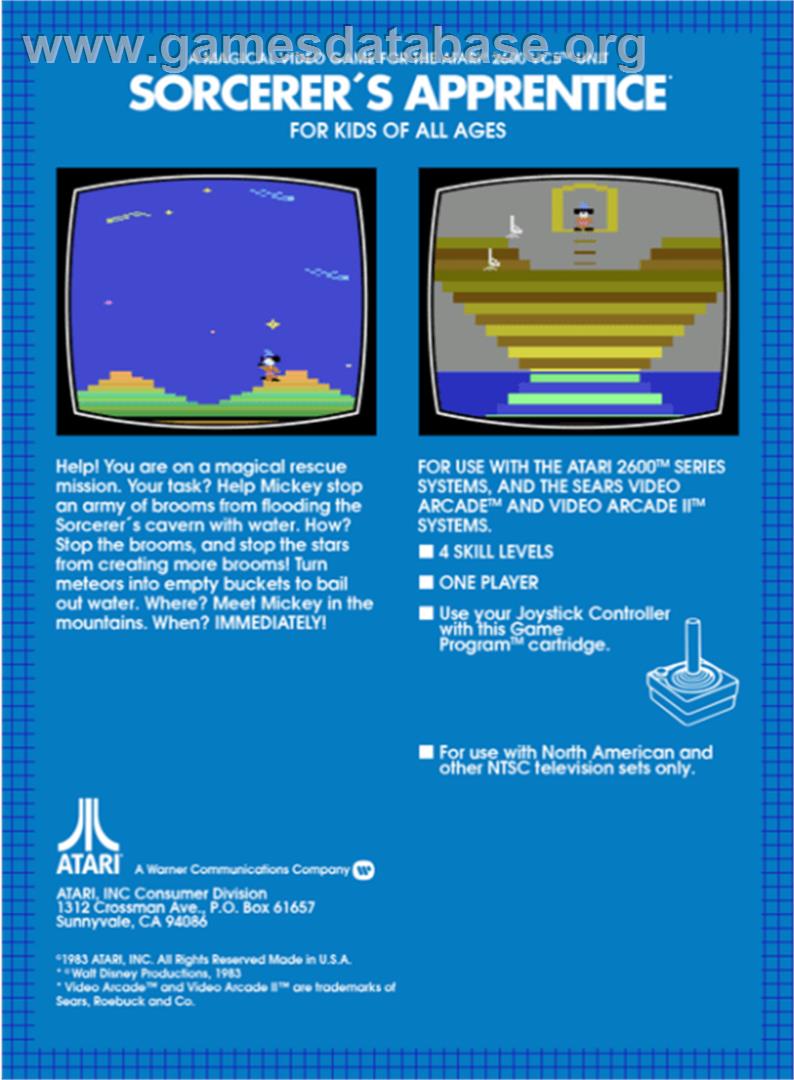 Sorcerer's Apprentice - Atari 2600 - Artwork - Box Back