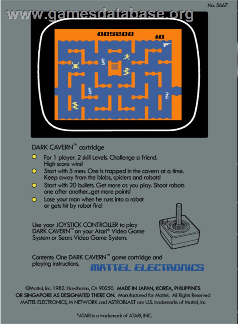 Space Cavern - Atari 2600 - Artwork - Box Back
