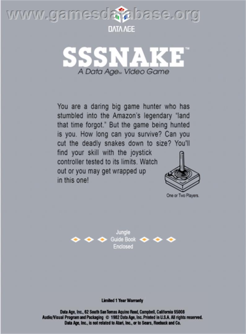 Sssnake - Atari 2600 - Artwork - Box Back