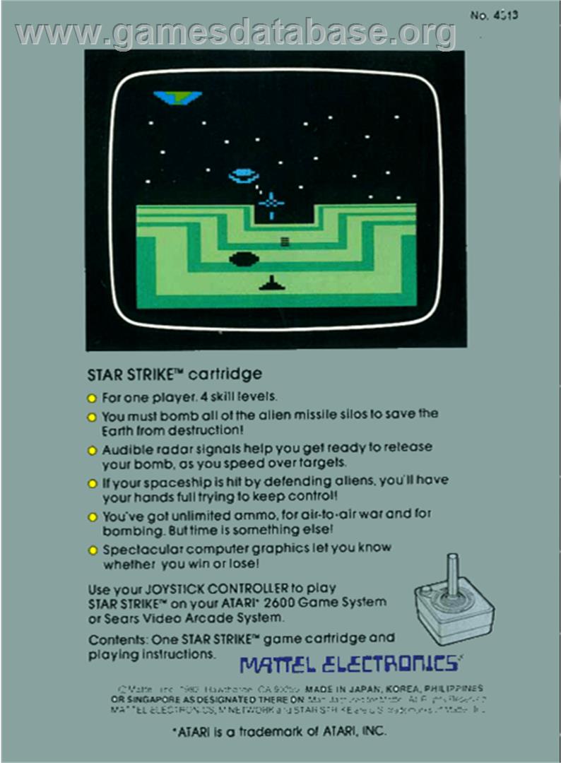 Star Strike - Atari 2600 - Artwork - Box Back