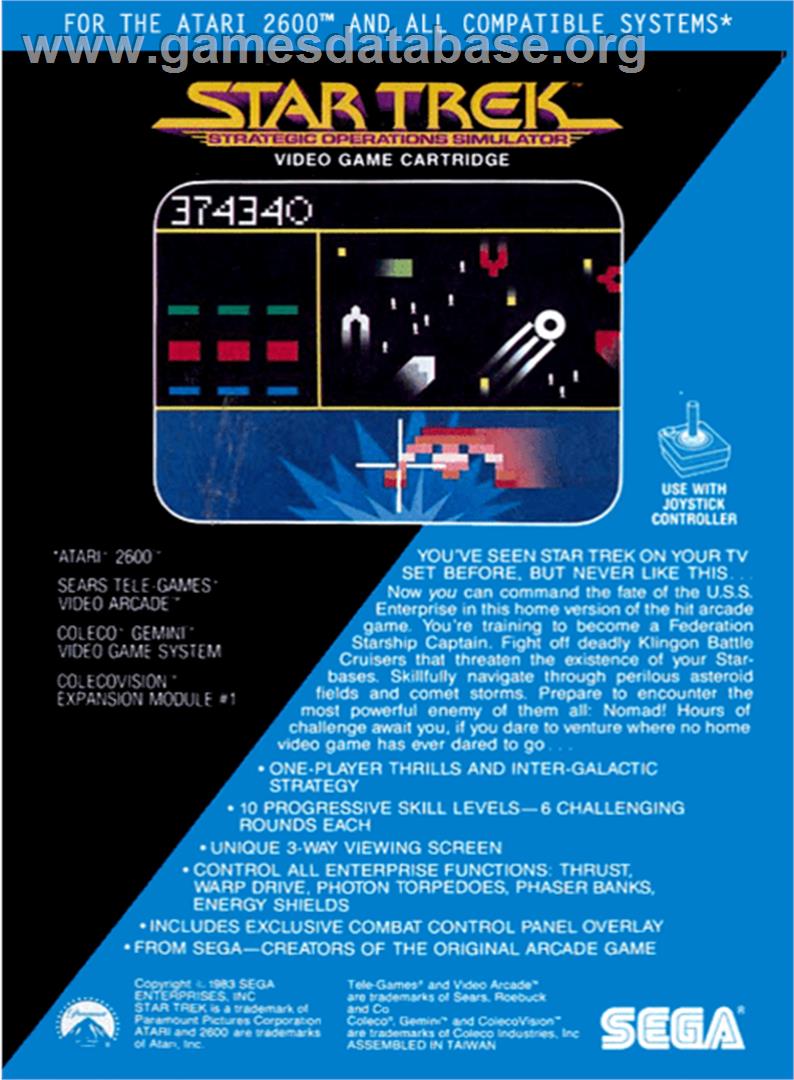 Star Trek: Strategic Operations Simulator - Atari 2600 - Artwork - Box Back
