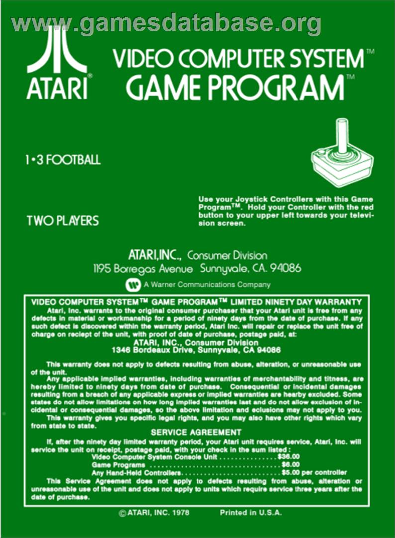 Super Football - Atari 2600 - Artwork - Box Back