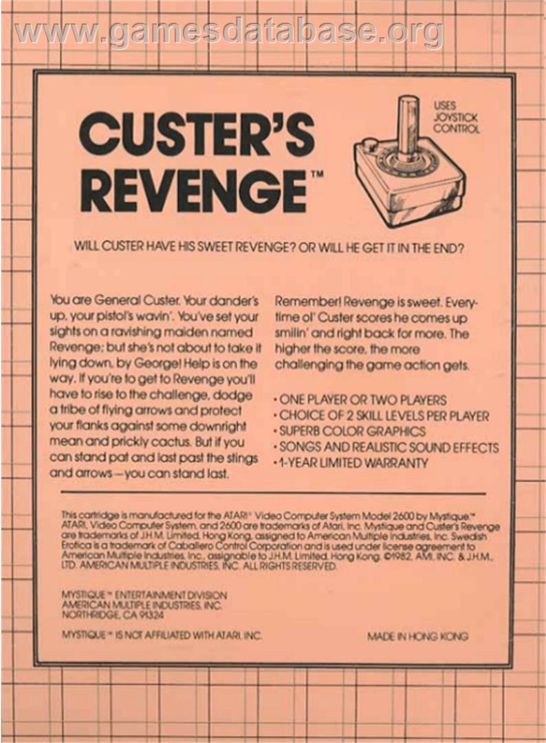 Swedish Erotica: Custer's Revenge - Atari 2600 - Artwork - Box Back