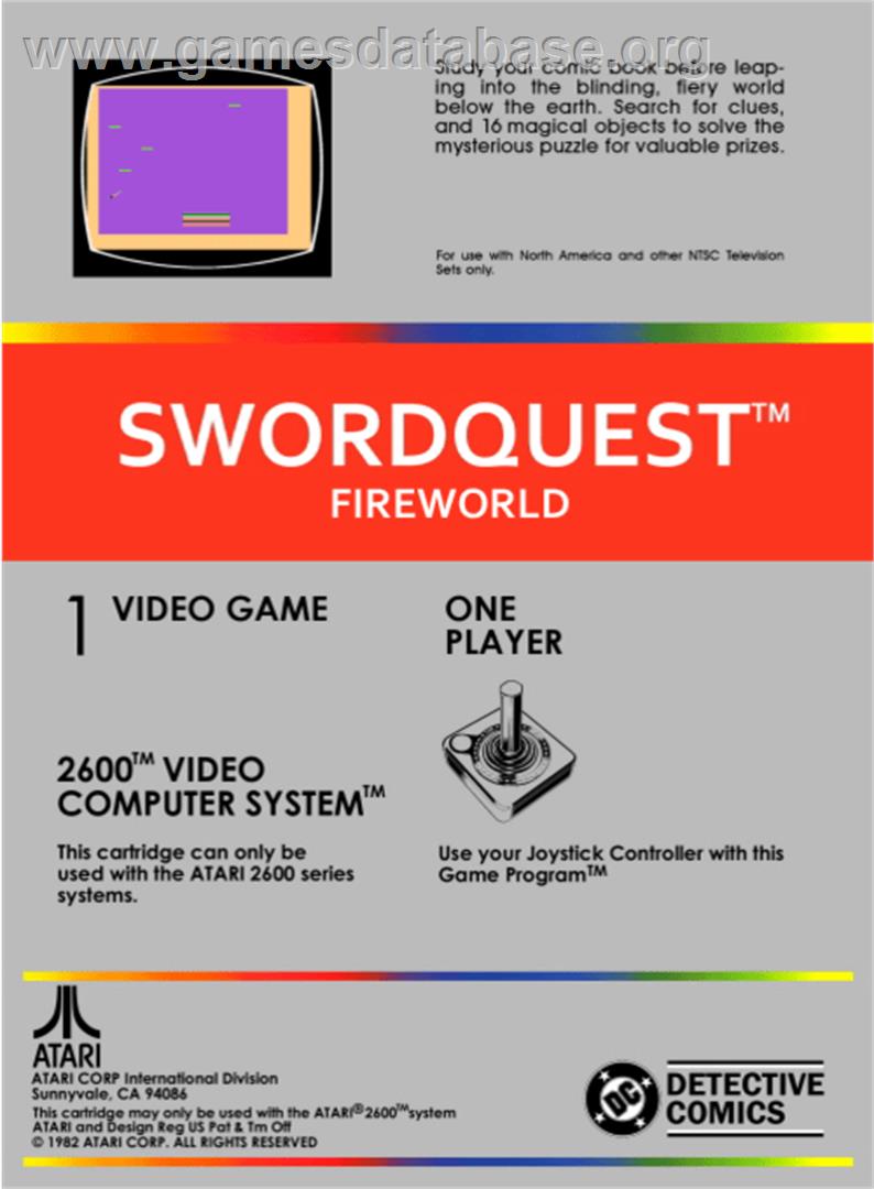 SwordQuest: FireWorld - Atari 2600 - Artwork - Box Back