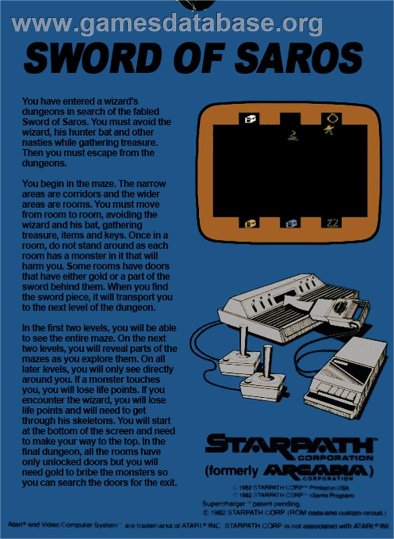 Sword of Saros - Atari 2600 - Artwork - Box Back