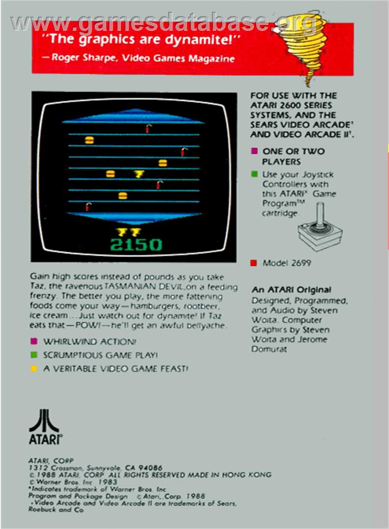 Taz - Atari 2600 - Artwork - Box Back