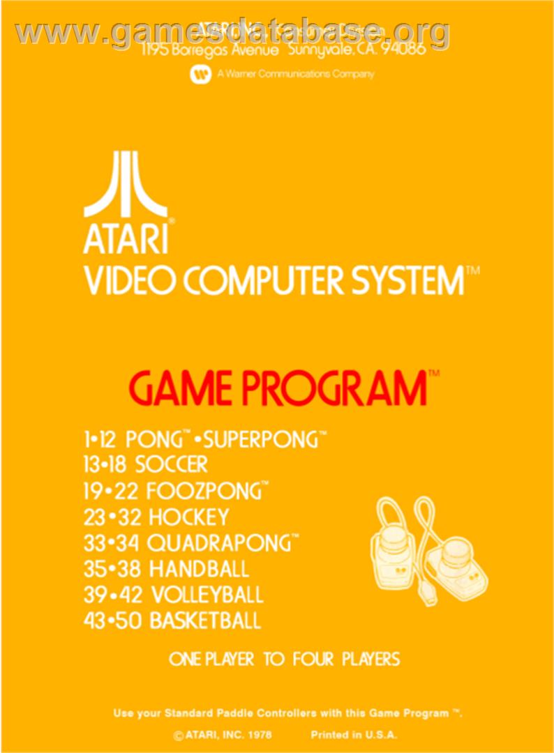 Video Olympics - Atari 2600 - Artwork - Box Back