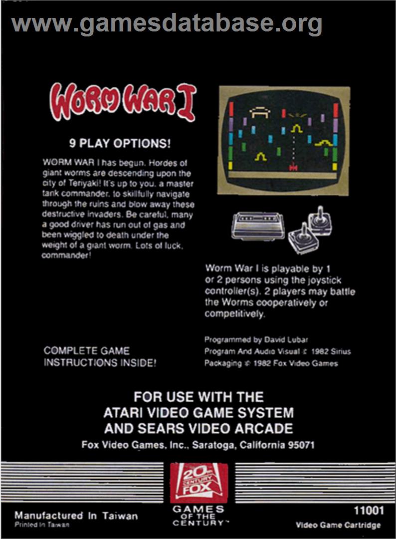 Worm War I - Atari 2600 - Artwork - Box Back