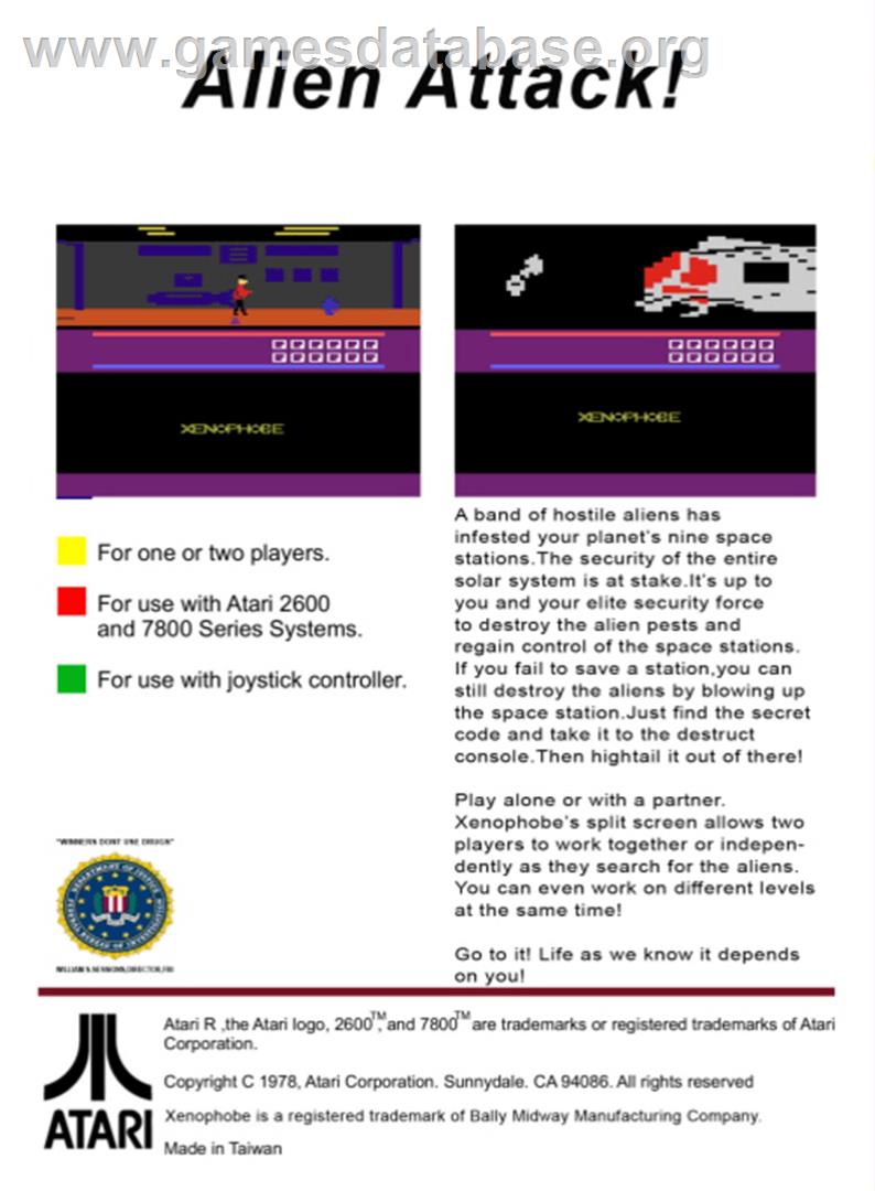 Xenophobe - Atari 2600 - Artwork - Box Back