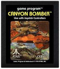 Cartridge artwork for Canyon Bomber on the Atari 2600.