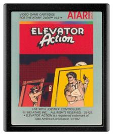 Cartridge artwork for Elevator Action on the Atari 2600.