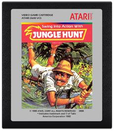 Cartridge artwork for Jungle Hunt on the Atari 2600.